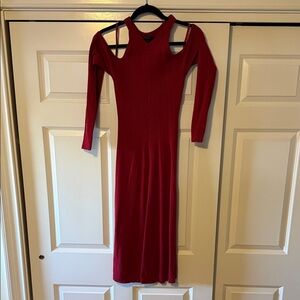 BCBGMaxAzria Red Cold-Shoulder Ribbed Midi Dress